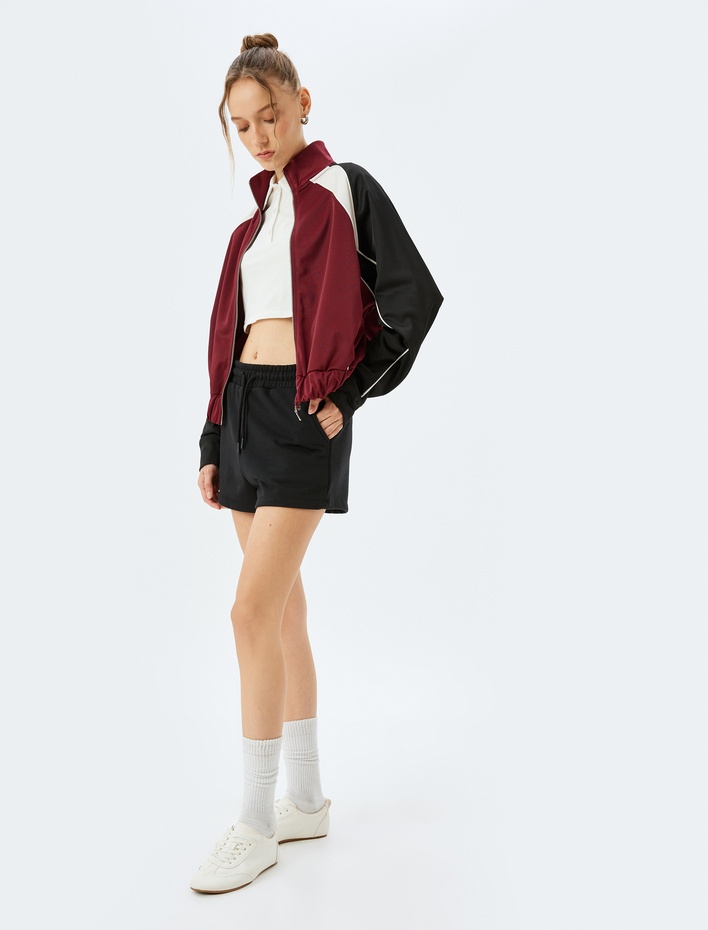  Beli Bağcıklı Cep Detaylı Şardonlu Basic Mini Şort