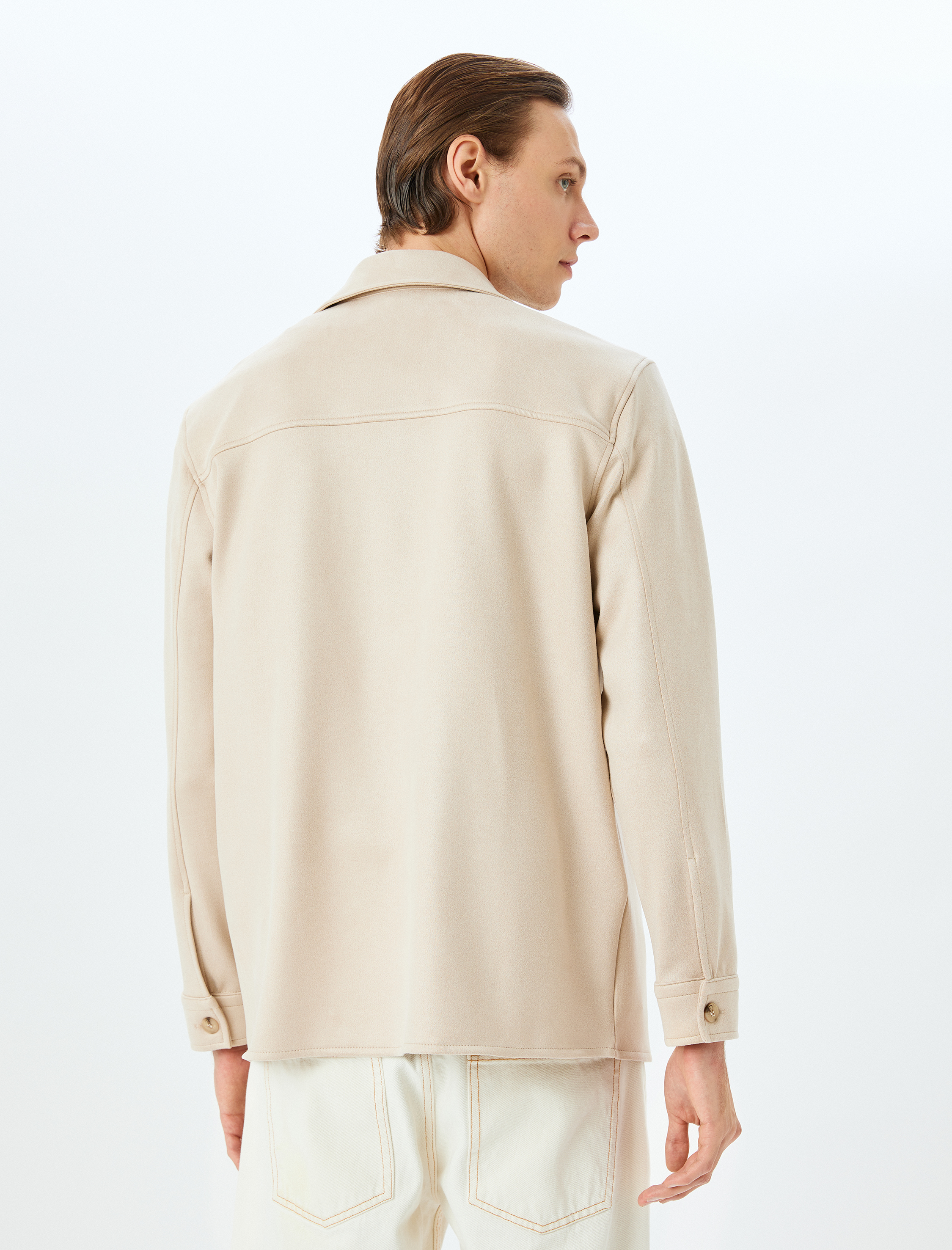   Uzun Kollu Kapaklı Cep Detaylı Regular Fit Düğmeli Suni Süet Gömlek Ceket