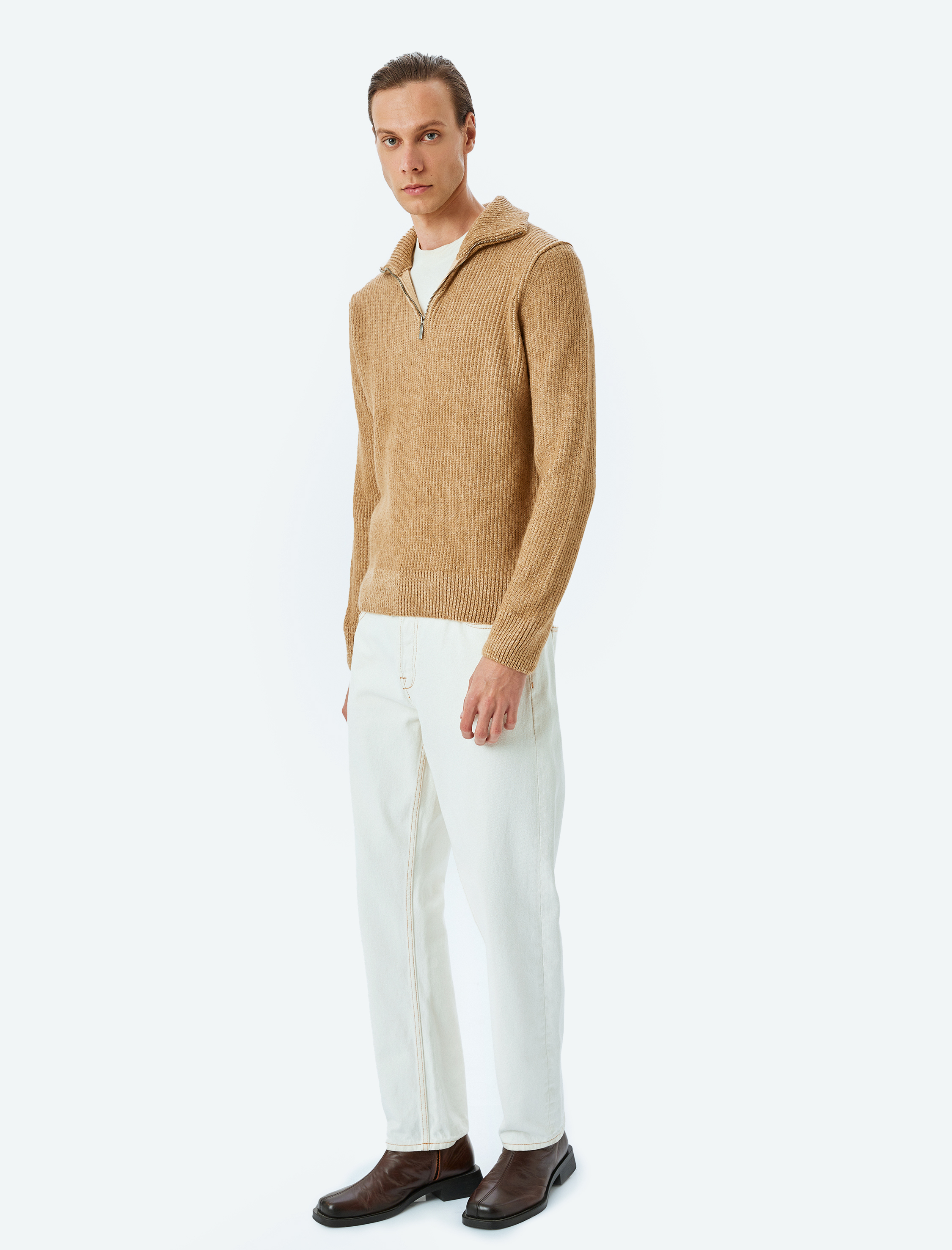 Yarım Fermuarlı Uzun Kollu Kışlık Triko Kazak