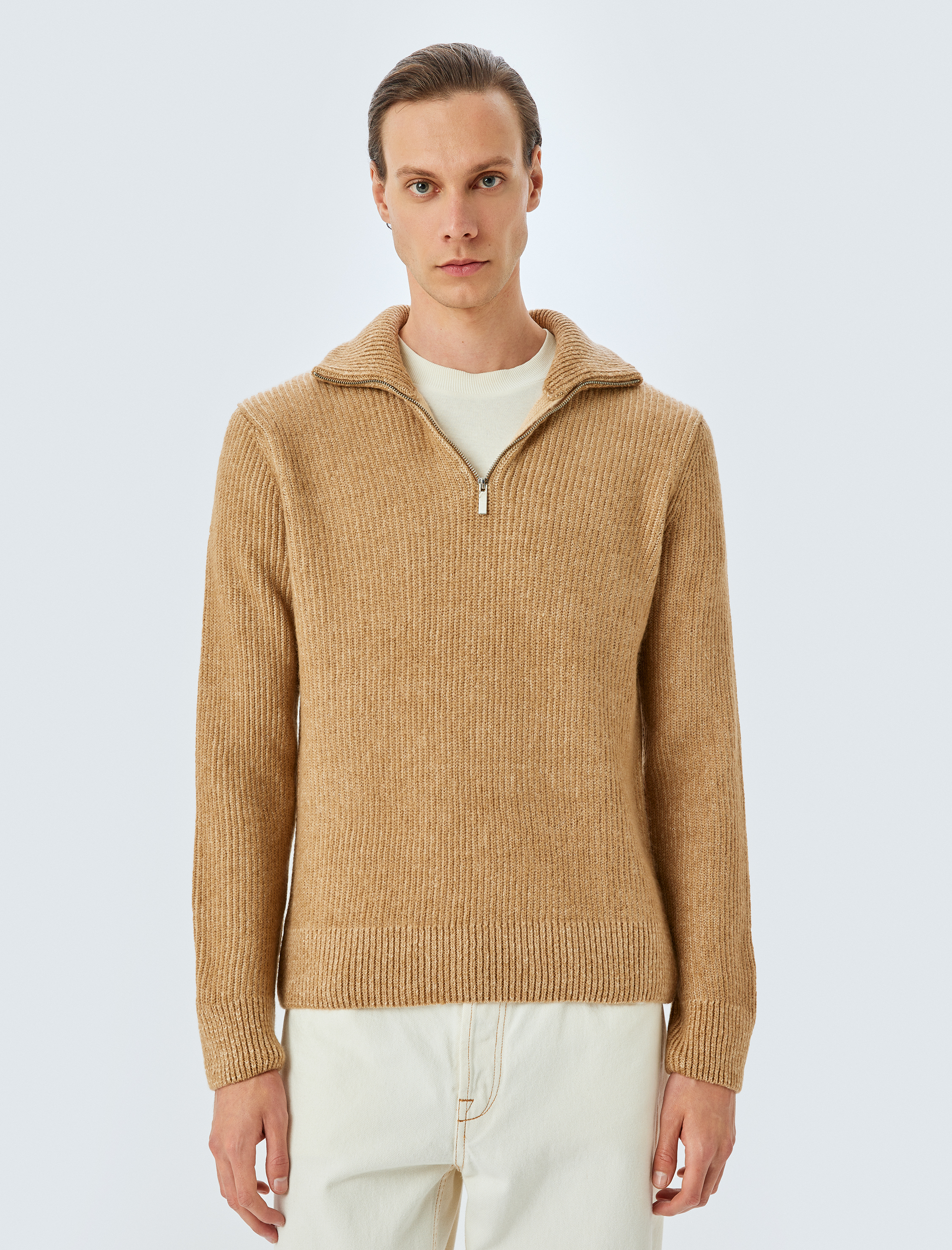 Yarım Fermuarlı Uzun Kollu Kışlık Triko Kazak