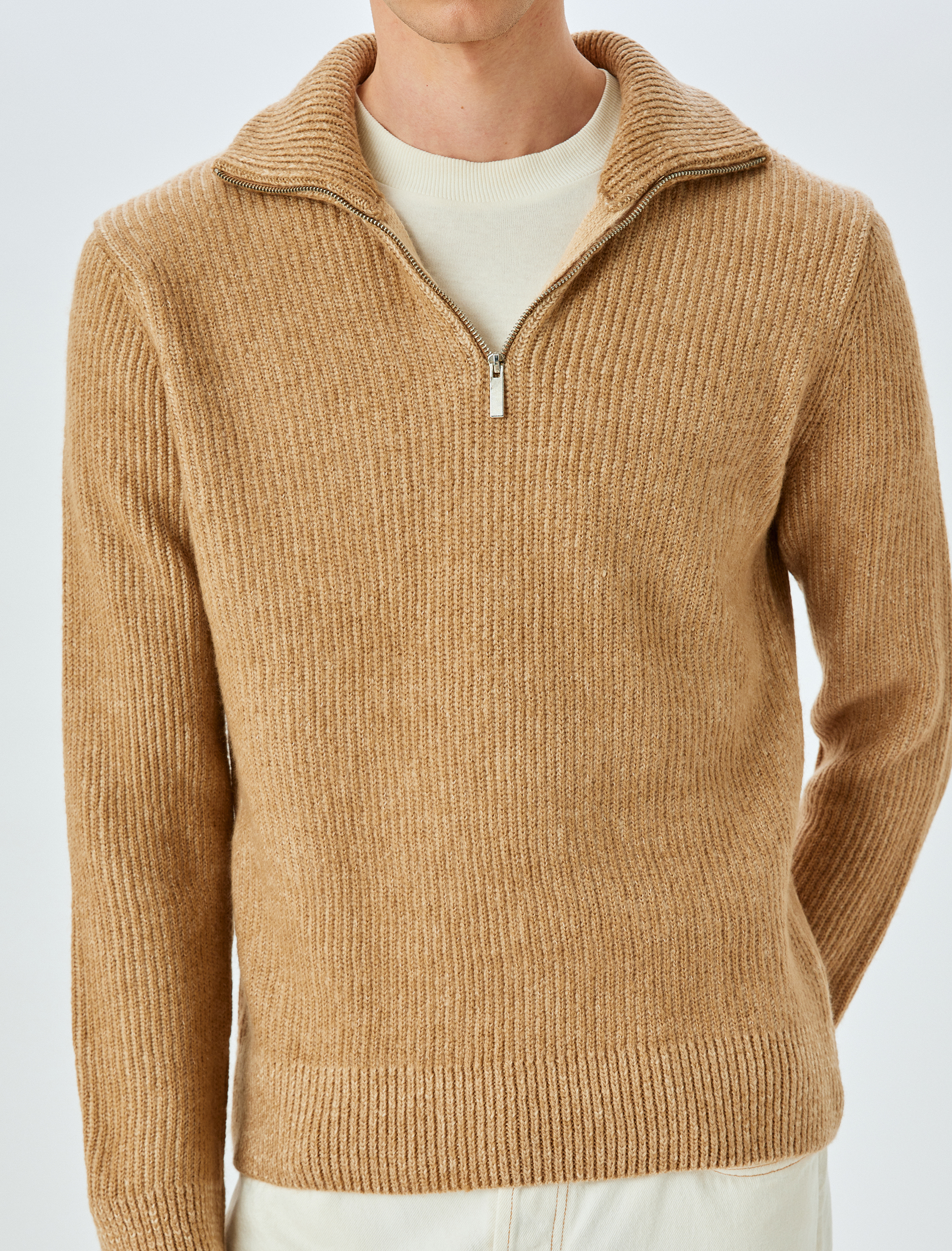 Yarım Fermuarlı Uzun Kollu Kışlık Triko Kazak