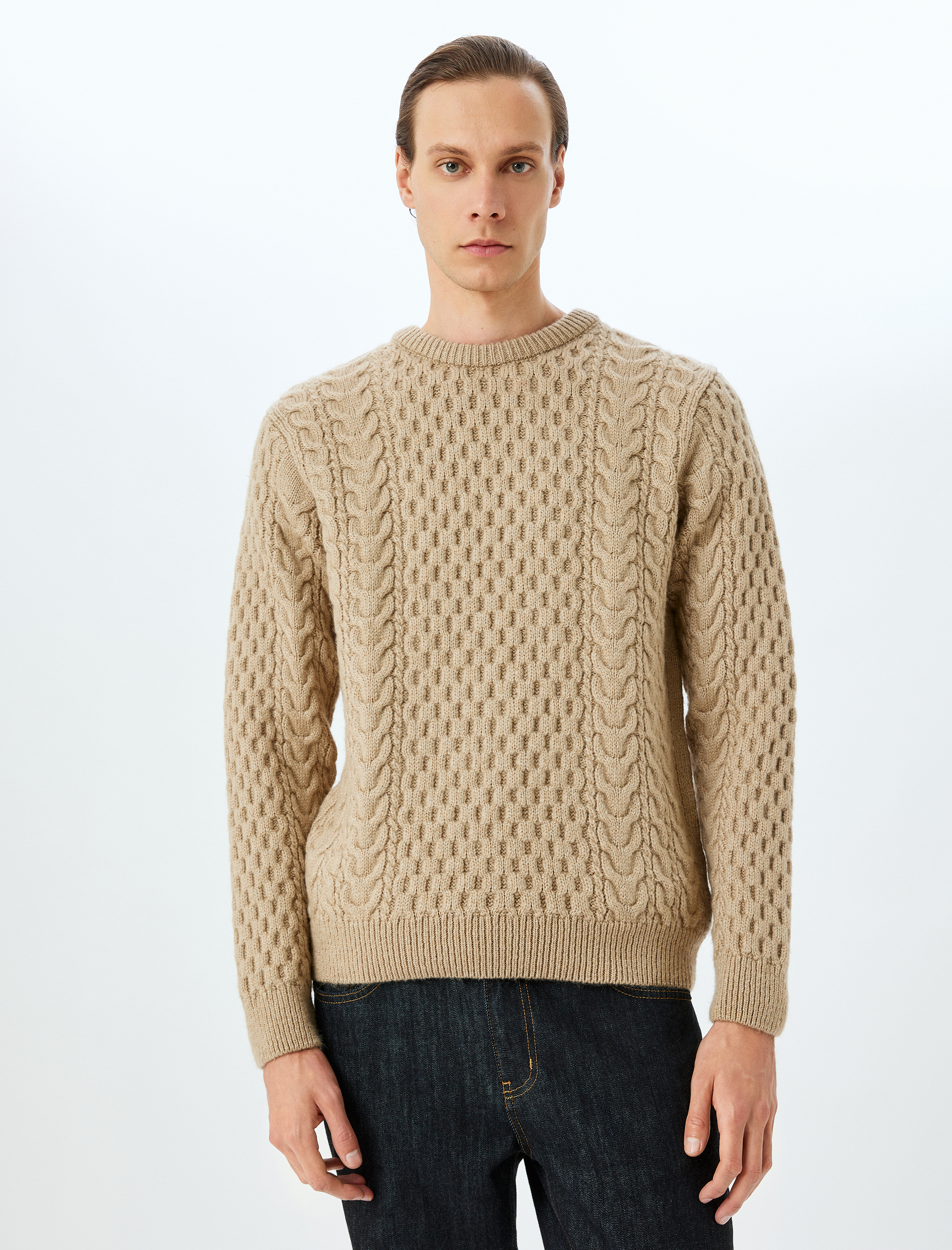   Bisiklet Yaka Dokulu Kışlık Triko Kazak