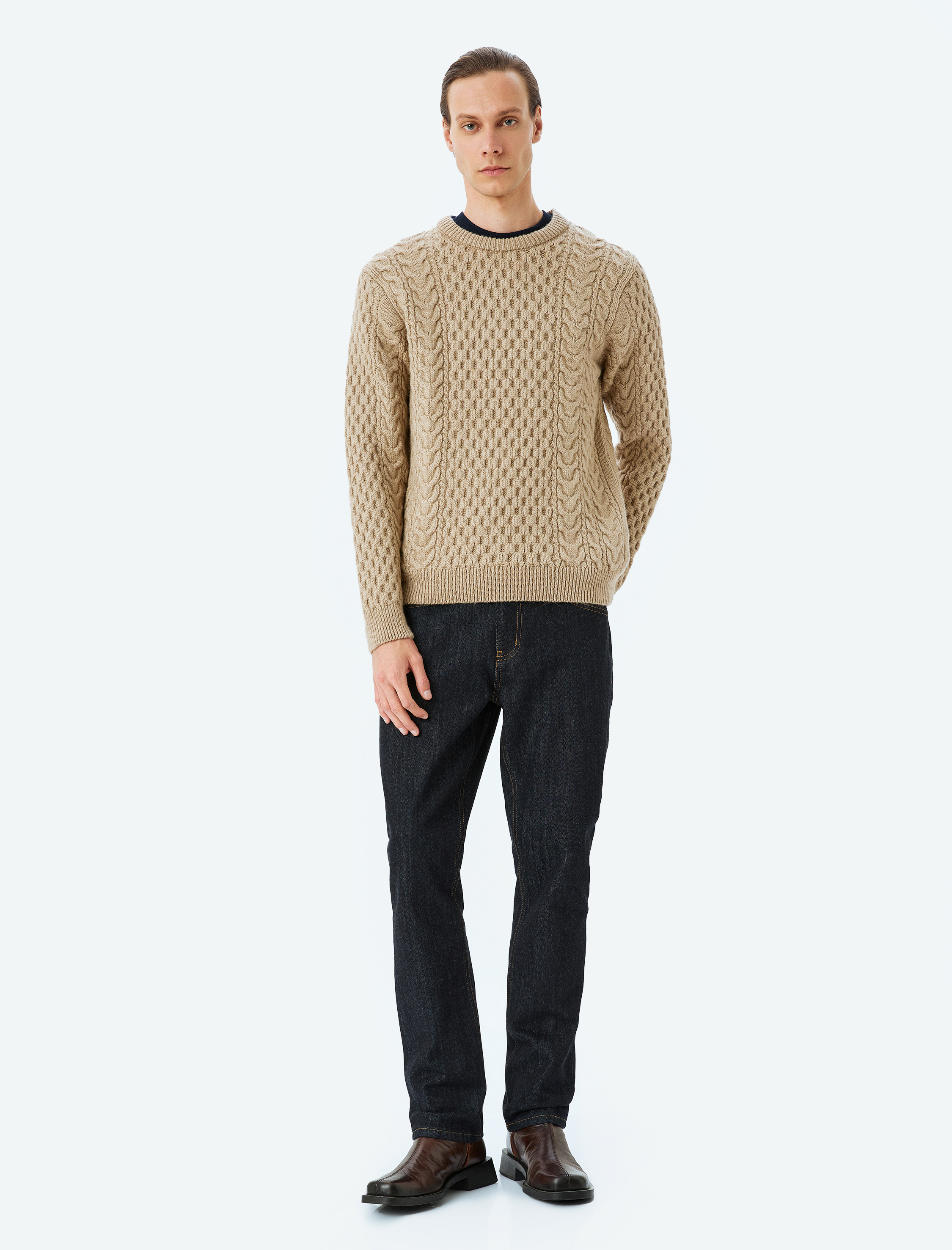   Bisiklet Yaka Dokulu Kışlık Triko Kazak