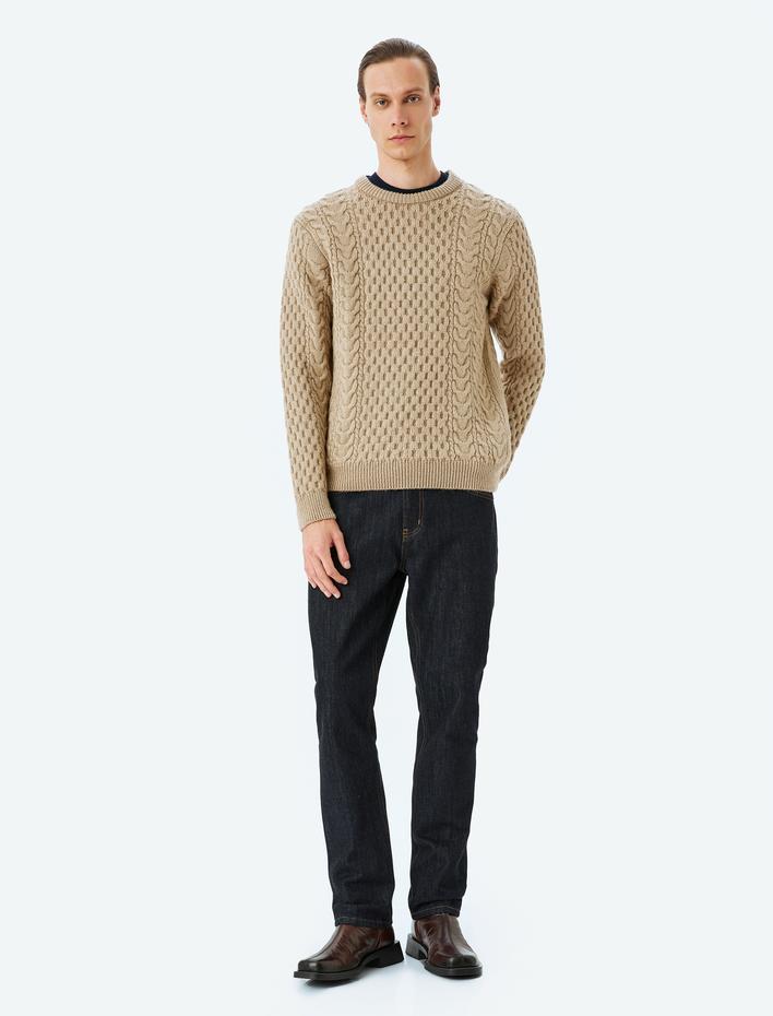  Bisiklet Yaka Dokulu Kışlık Triko Kazak