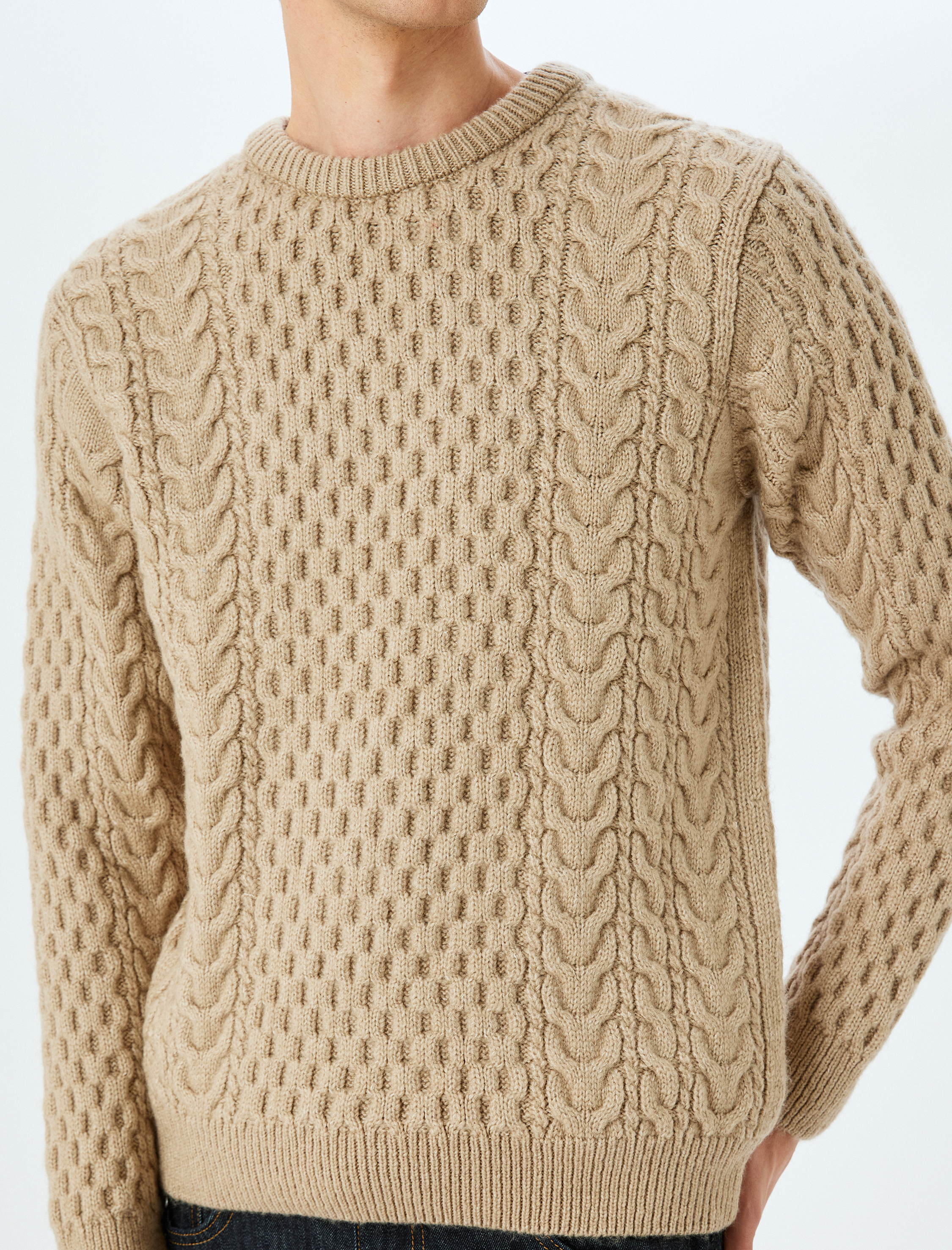   Bisiklet Yaka Dokulu Kışlık Triko Kazak