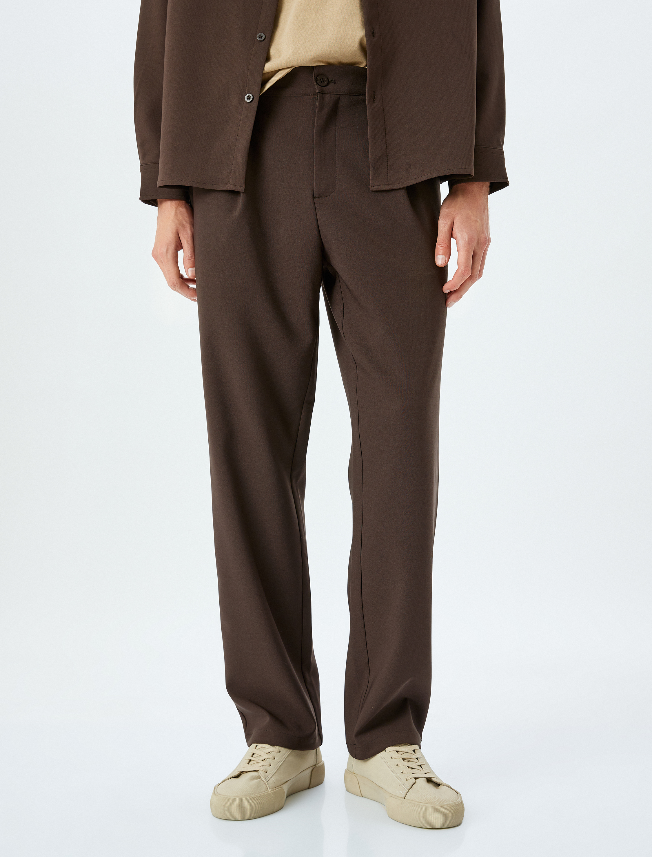   Düğmeli Chino Cep Detaylı Palazzo Bol Kumaş Pantolon