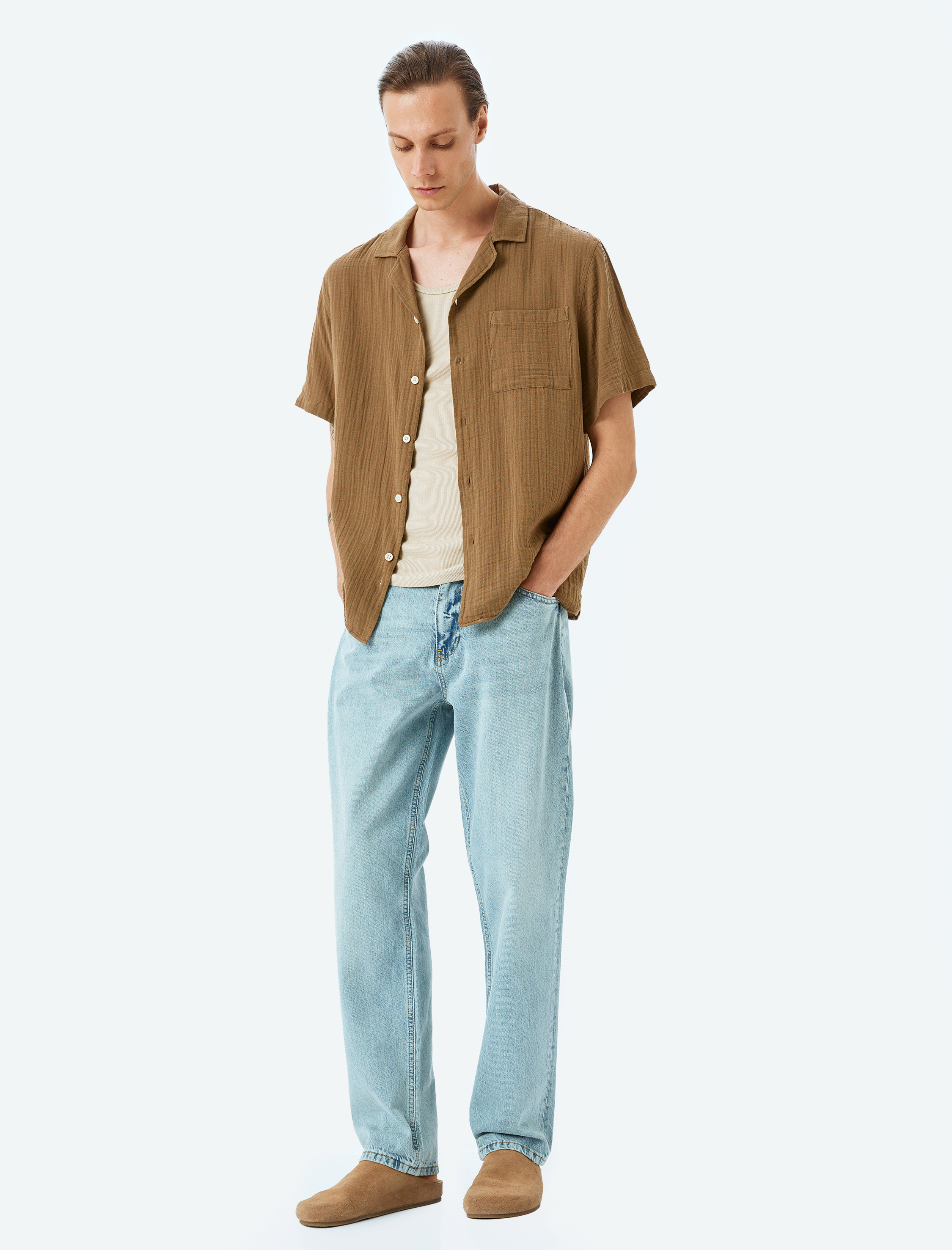 Vintage Straight Bol Jean Pantolon Cep Detaylı Pamuklu