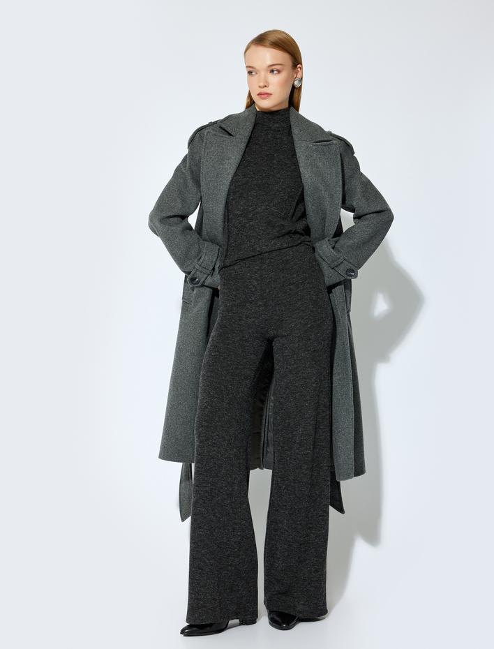  Koton X Şahika Ercümen - Slim Fit Dikiş Detaylı Uzun Kollu Dik Yaka Bluz