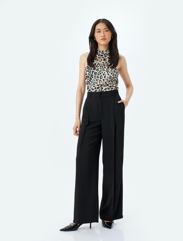 Saten Kolsuz Halter Yaka Leopar Bluz_1