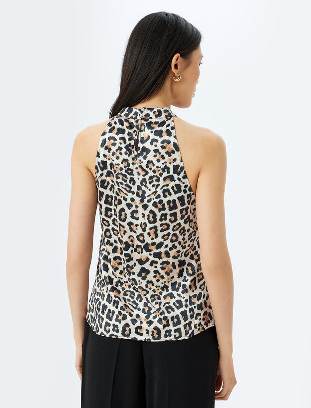 Saten Kolsuz Halter Yaka Leopar Bluz_3