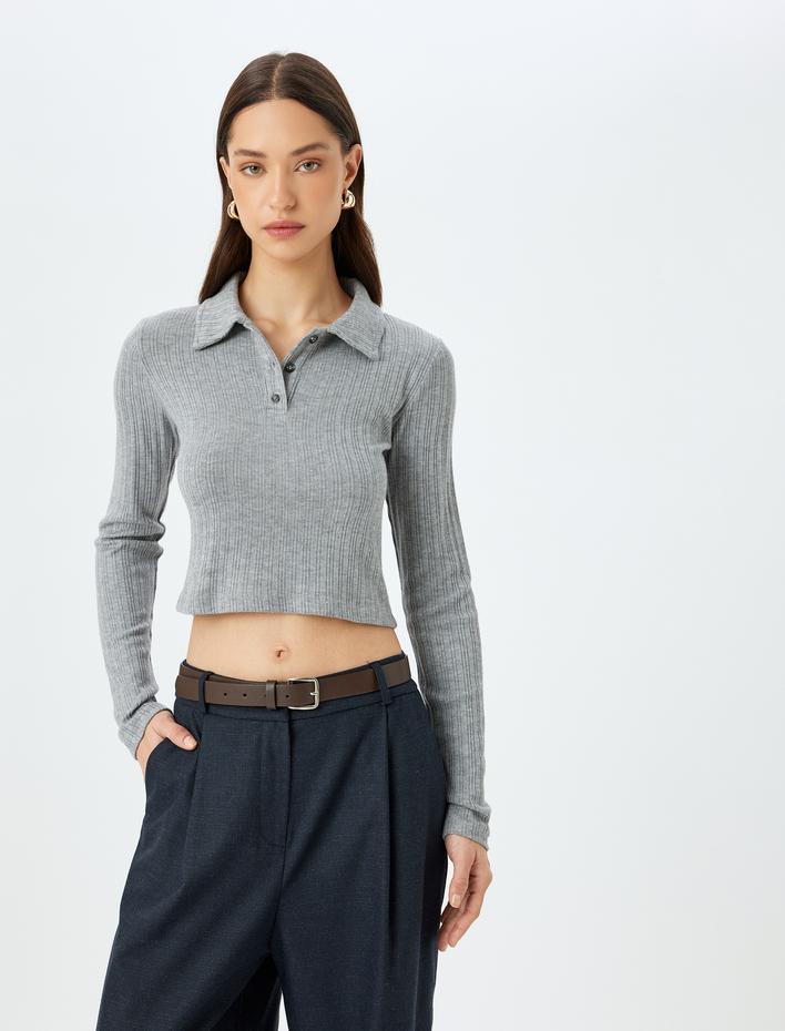  Uzun Kollu Düğmeli Slim Fit Polo Yaka Tişört