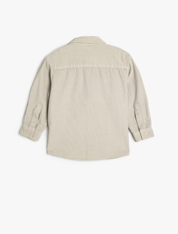 Erkek Çocuk Kadife Gömlek Ceket Cep Detaylı Düğme Kapamalı