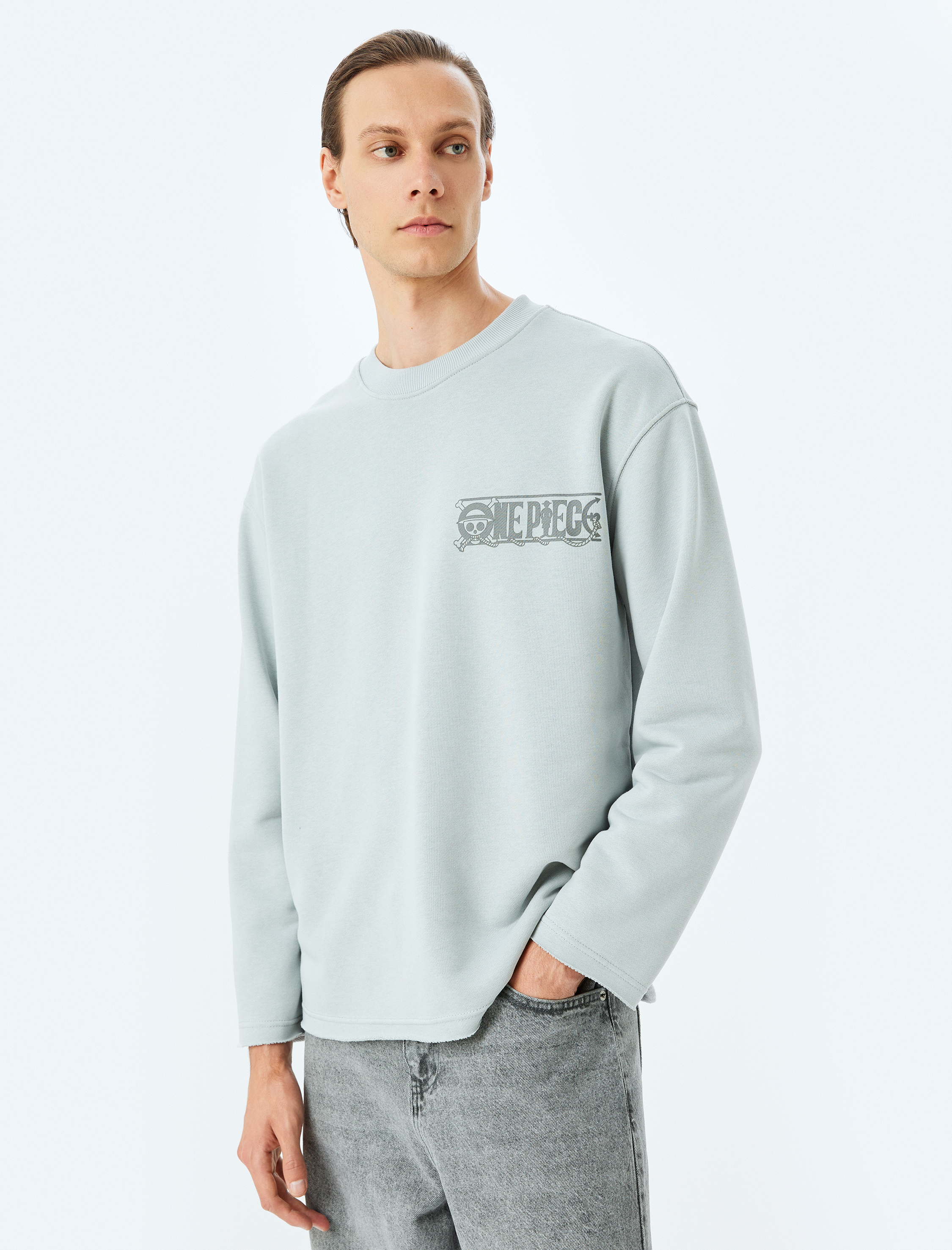   Bisiklet Yaka Oversize Pamuk Karışımlı Lisanslı One Piece Sweatshirt