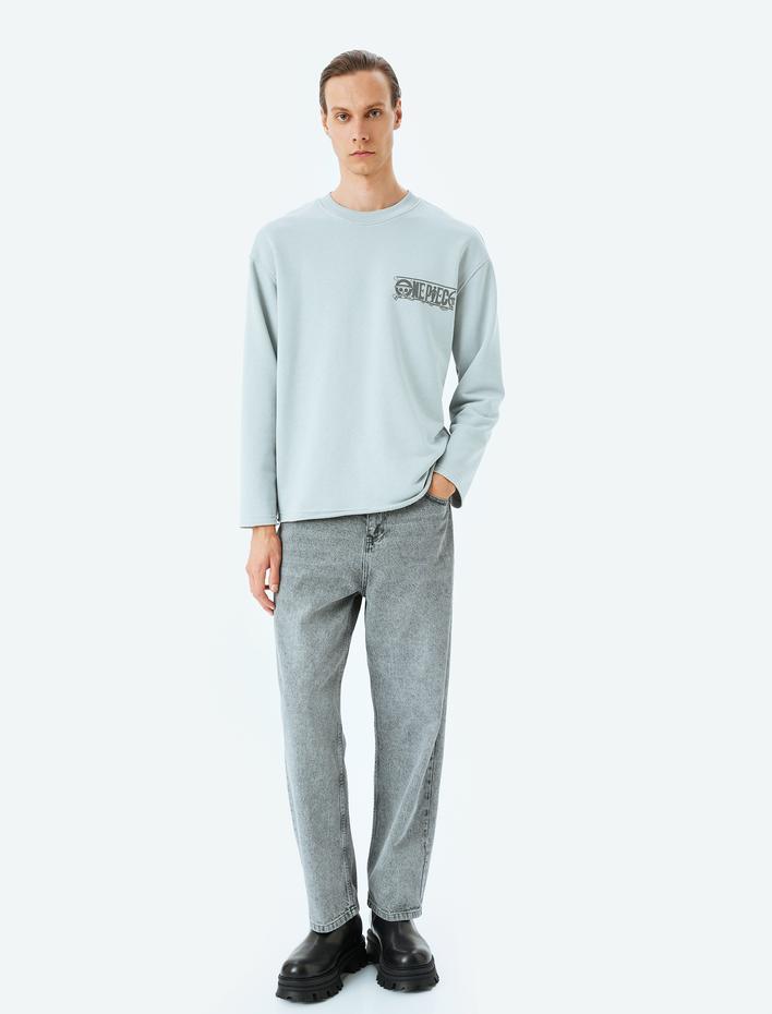  Bisiklet Yaka Oversize Pamuk Karışımlı Lisanslı One Piece Sweatshirt