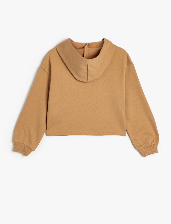 Kız Çocuk Kapşonlu Sweatshirt Köpek Baskılı Uzun Kollu Pamuklu Şardonlu