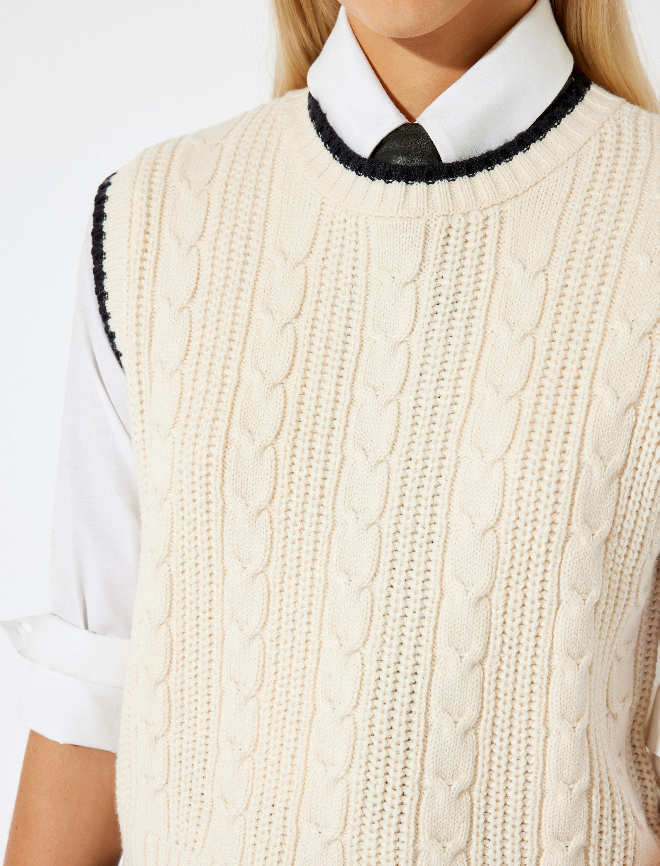   Triko Örgü Dokulu Kolsuz Süveter Bisiklet Yaka