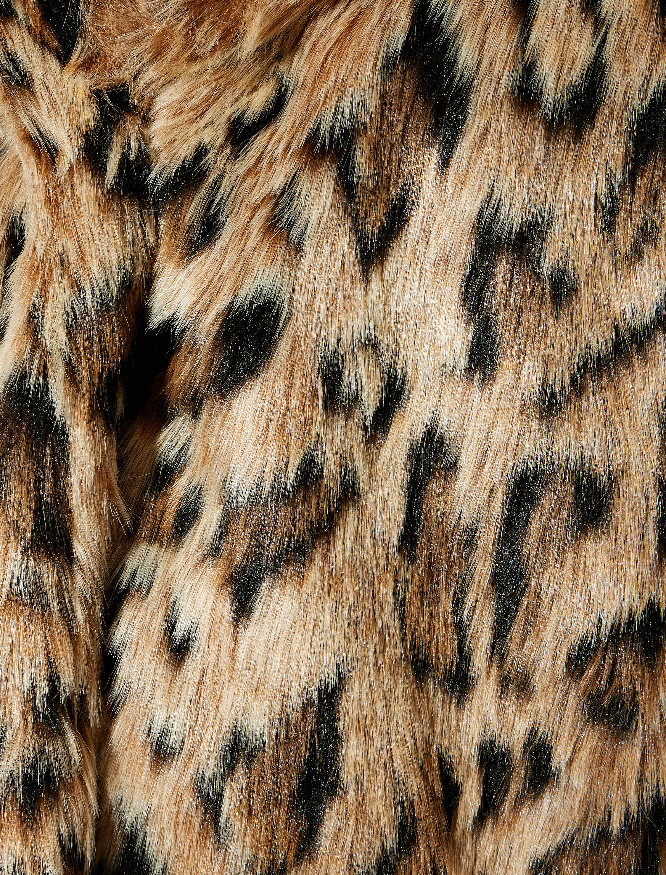   Suni Kürk Kaban Oversize Leopar Desenli Şal Yaka Kapüşonlu Cep Detaylı