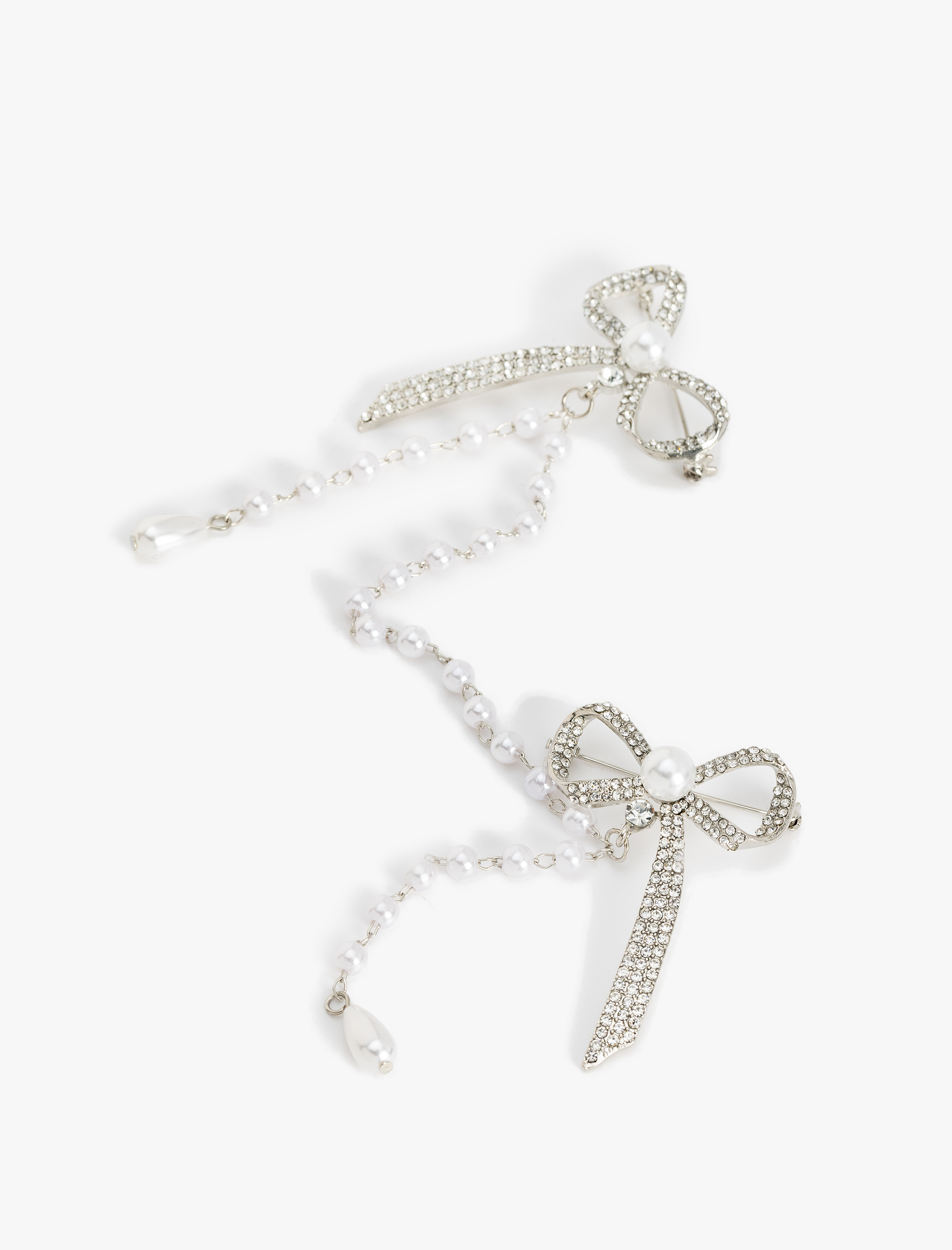  Kadın Fiyonk Detaylı Taşlı İnci Boncuklu Broş - Koton X Sibil Çetinkaya