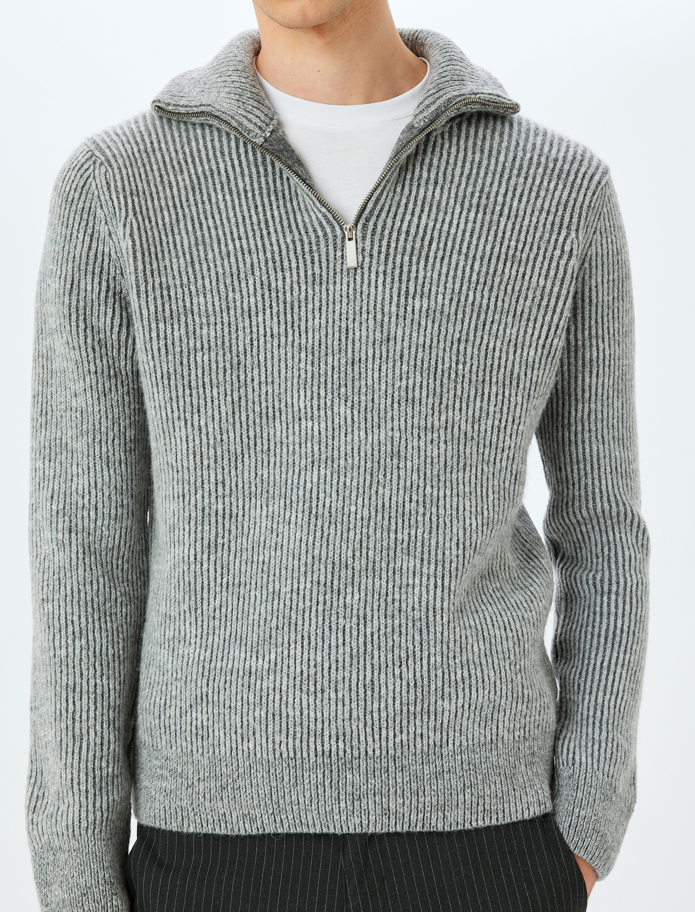 Yarım Fermuarlı Uzun Kollu Kışlık Triko Kazak