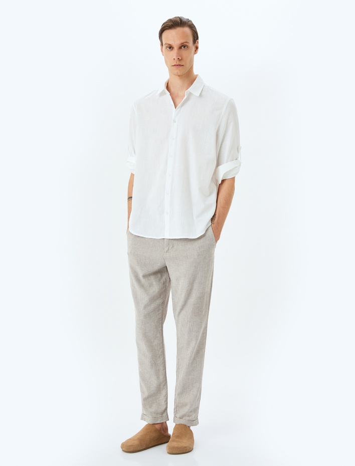  Uzun Kollu Pamuklu Regular Fit Kol Detaylı Klasik Gömlek