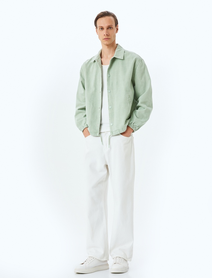  Çıtçıt Düğmeli Cep Detaylı Pamuklu Kot Ceket