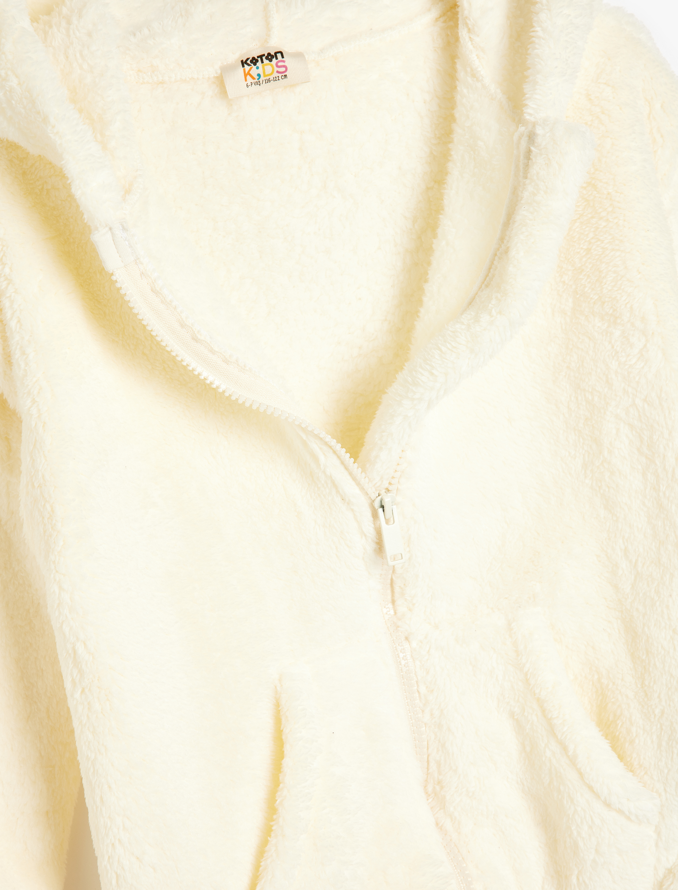  Kız Çocuk Kapşonlu Fermuarlı Peluş Sweatshirt Cep Detaylı Uzun Kollu