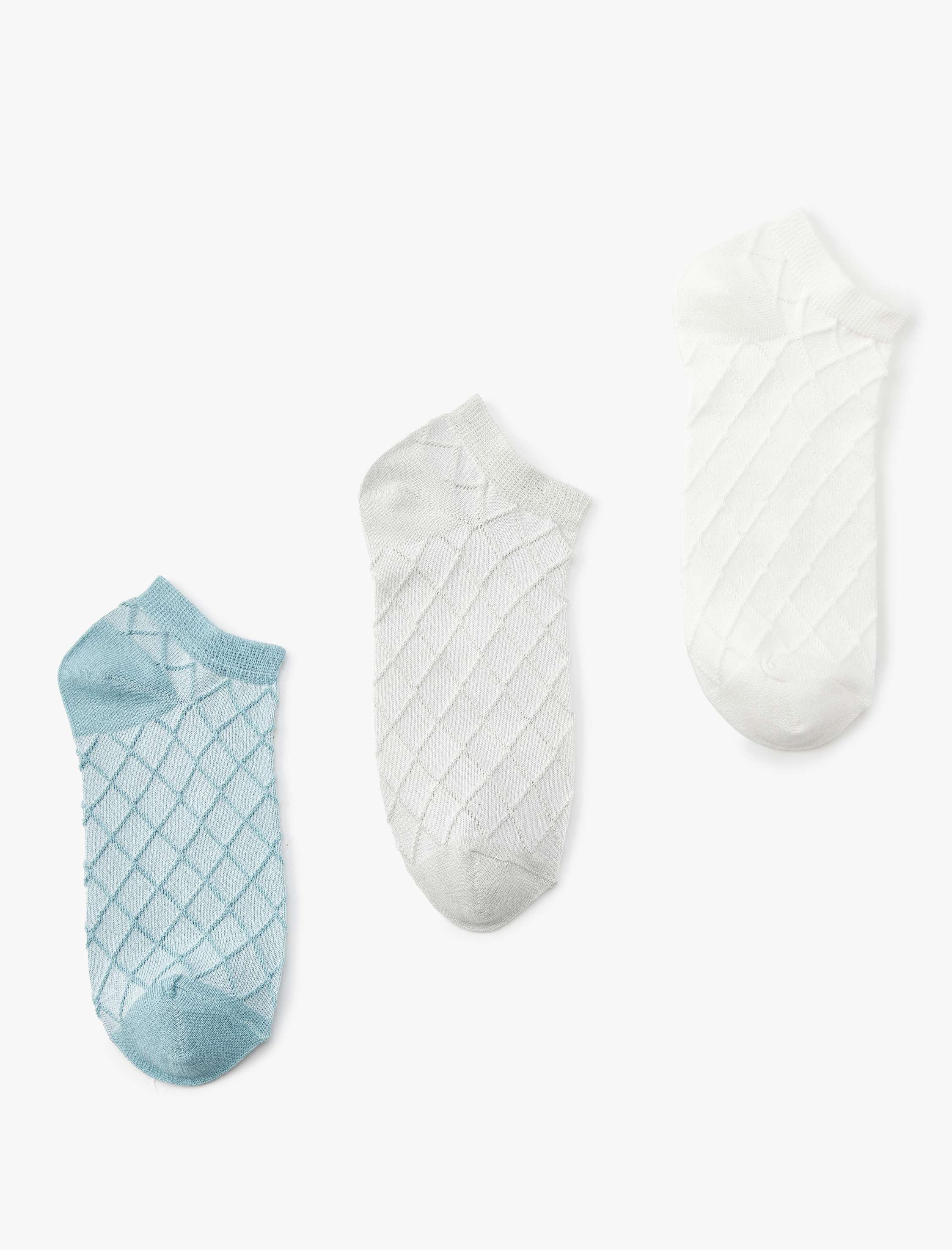  Kadın Basic 3'lü Patik Çorap Seti Çok Renkli Dokulu