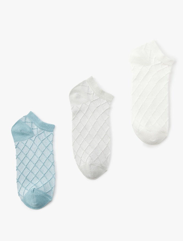 Kadın Basic 3'lü Patik Çorap Seti Çok Renkli Dokulu