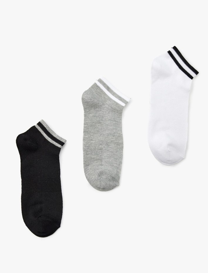 Erkek Pamuklu Çizgili 3'lü Patik Çorap Seti