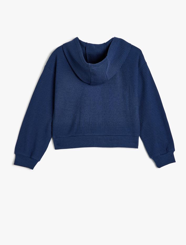 Kız Çocuk Fermuar Kapamalı Uzun Kollu Dokulu Kapşonlu Sweatshirt
