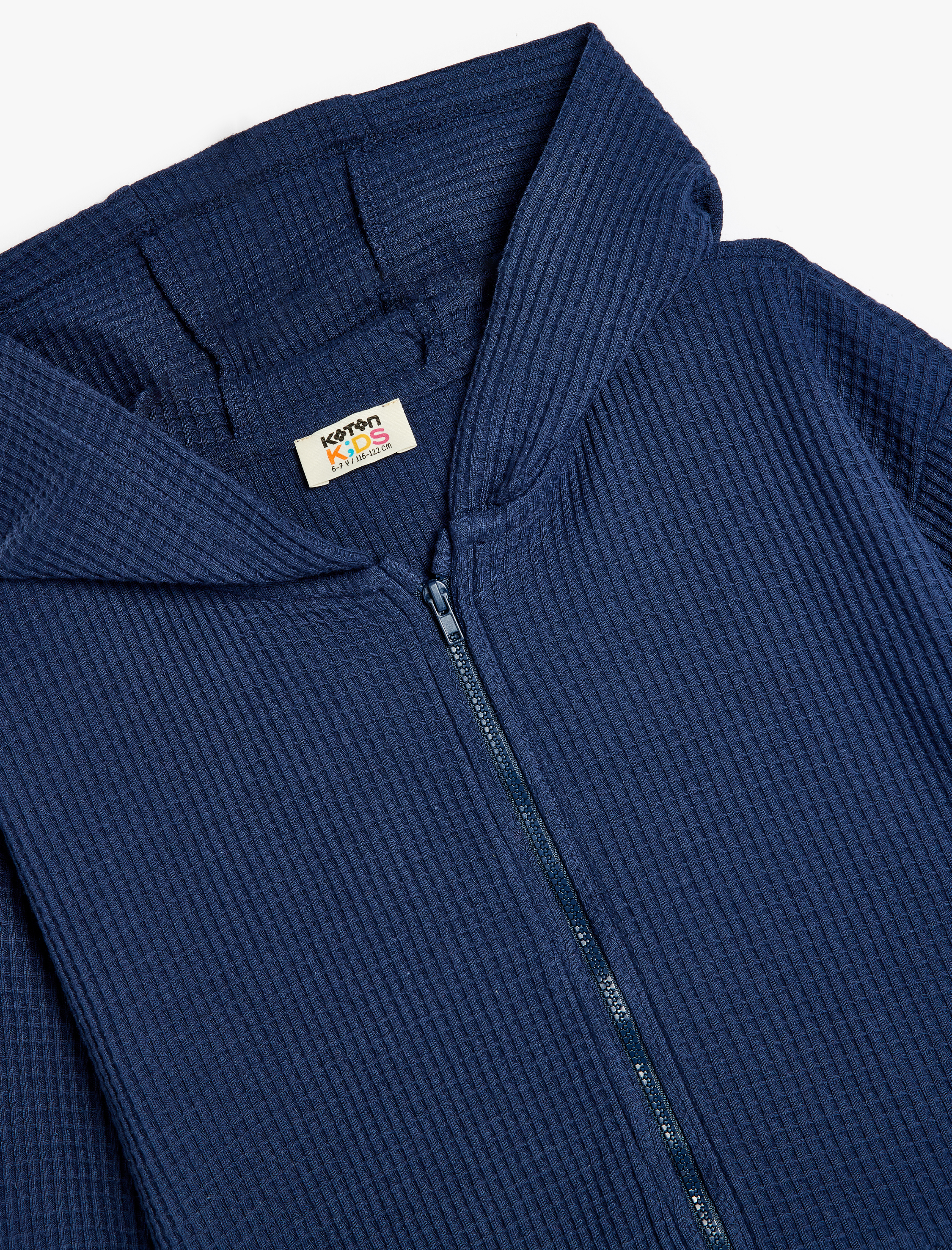  Kız Çocuk Fermuar Kapamalı Uzun Kollu Dokulu Kapşonlu Sweatshirt