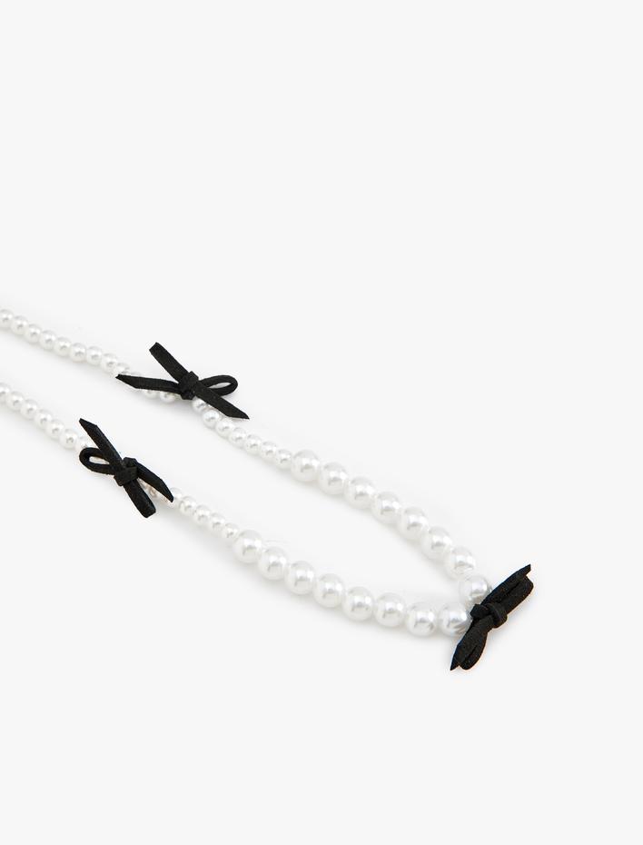 Kadın Çelik Karışımlı Fiyonk Detaylı İnci Kolye