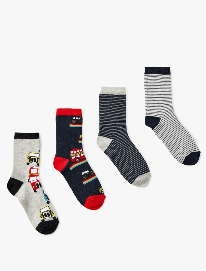 Erkek Çocuk 4'lü Çorap Seti Baskılı Çok Renkli