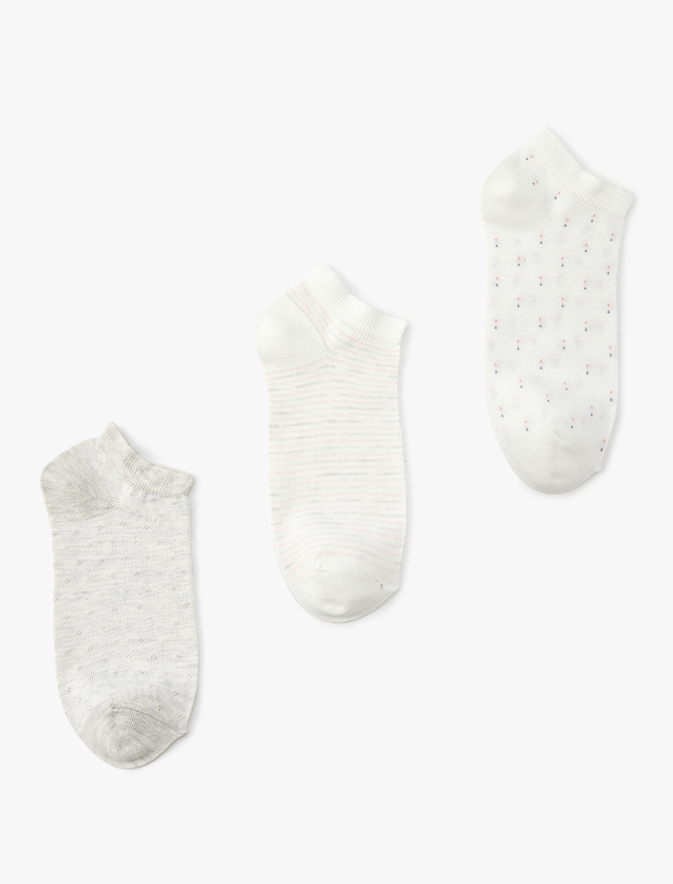  Kadın 3'lü Çok Renkli Minimal Desenli Patik Çorap Seti