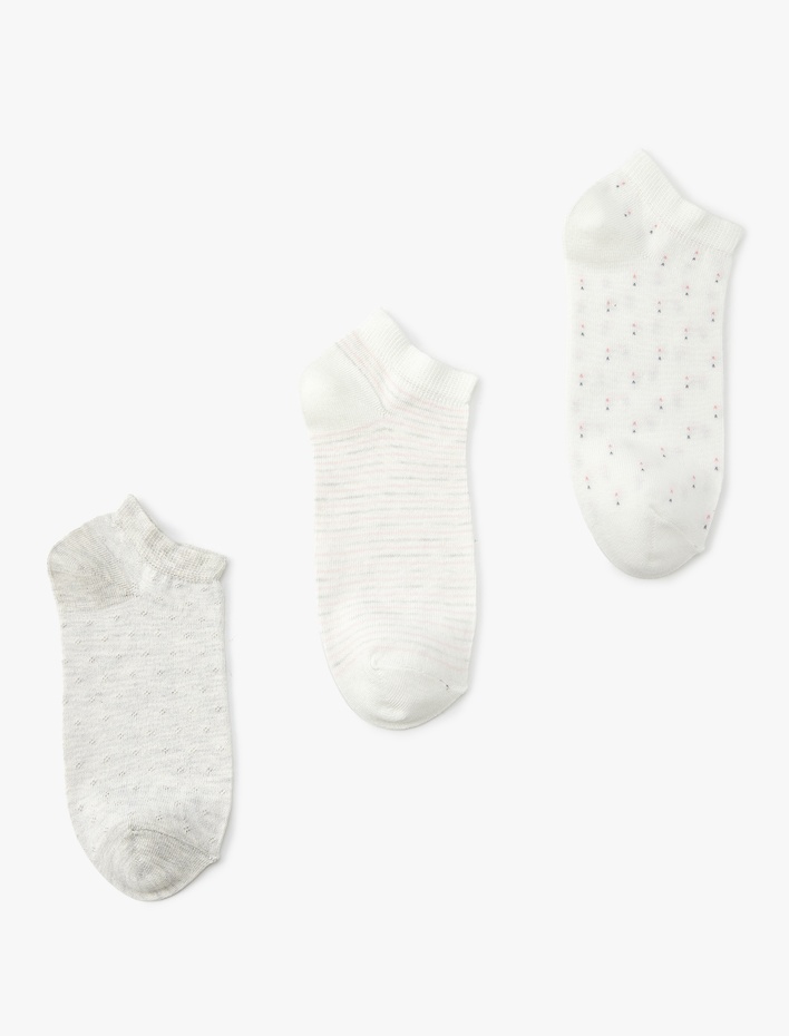 Kadın 3'lü Çok Renkli Minimal Desenli Patik Çorap Seti