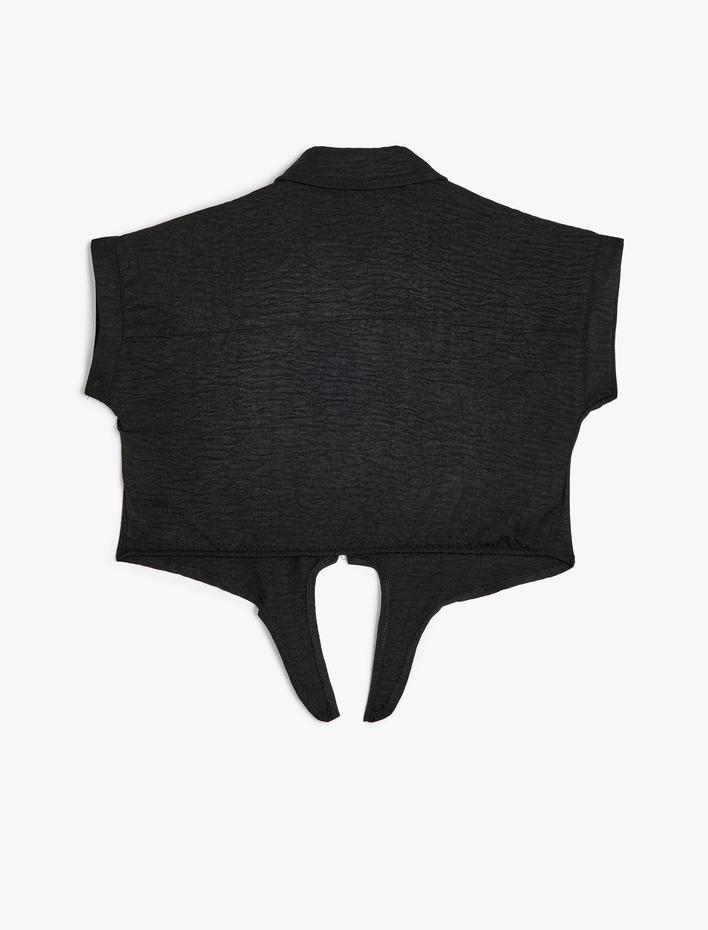 Kız Çocuk Crop Gömlek Önden Bağlamalı Cep Detaylı Kısa Kollu