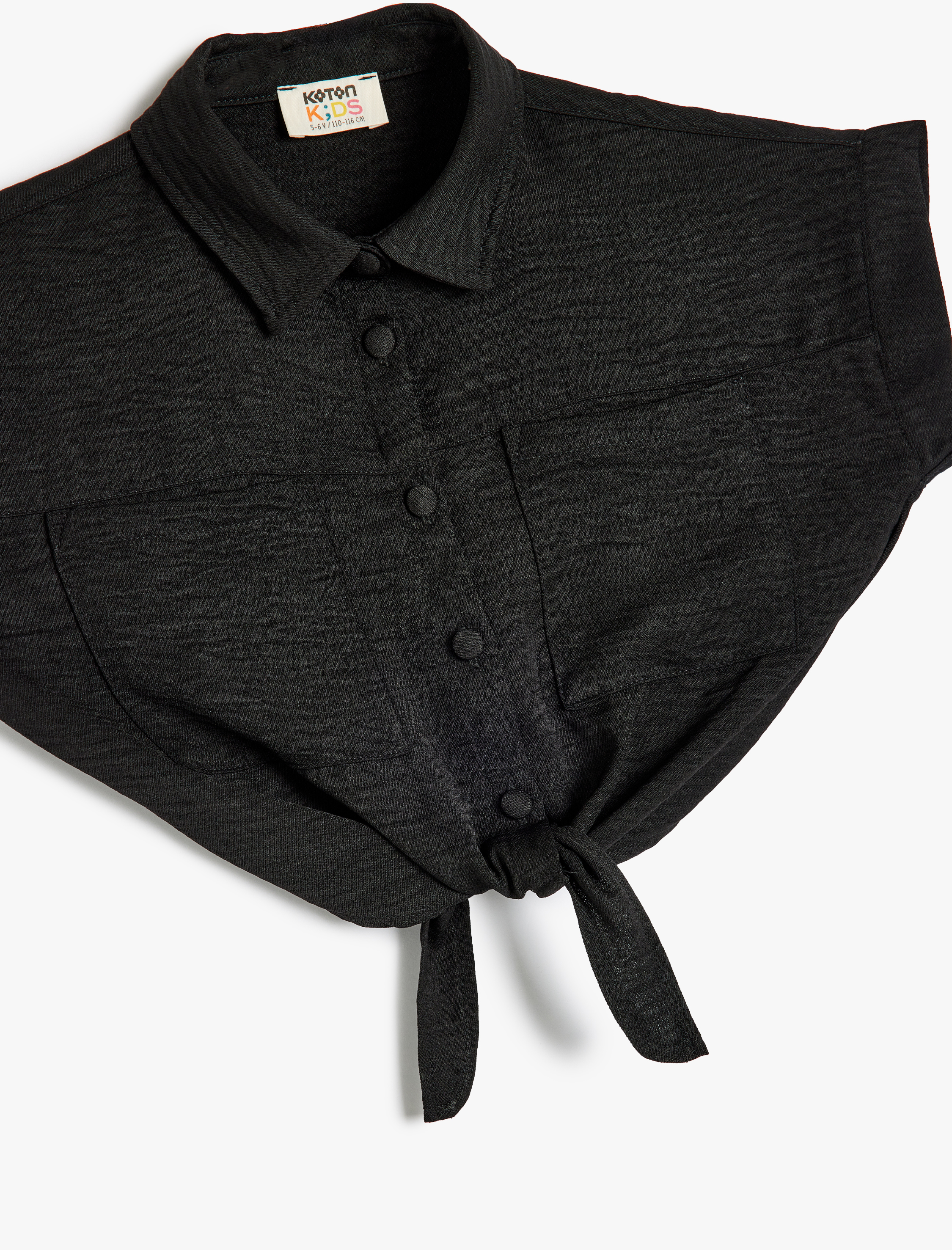  Kız Çocuk Crop Gömlek Önden Bağlamalı Cep Detaylı Kısa Kollu