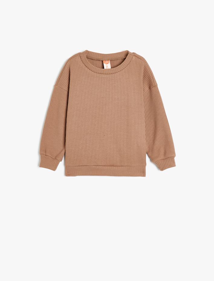 Erkek Bebek Basic Sweatshirt Bisiklet Yaka Uzun Kollu Bisiklet Yaka