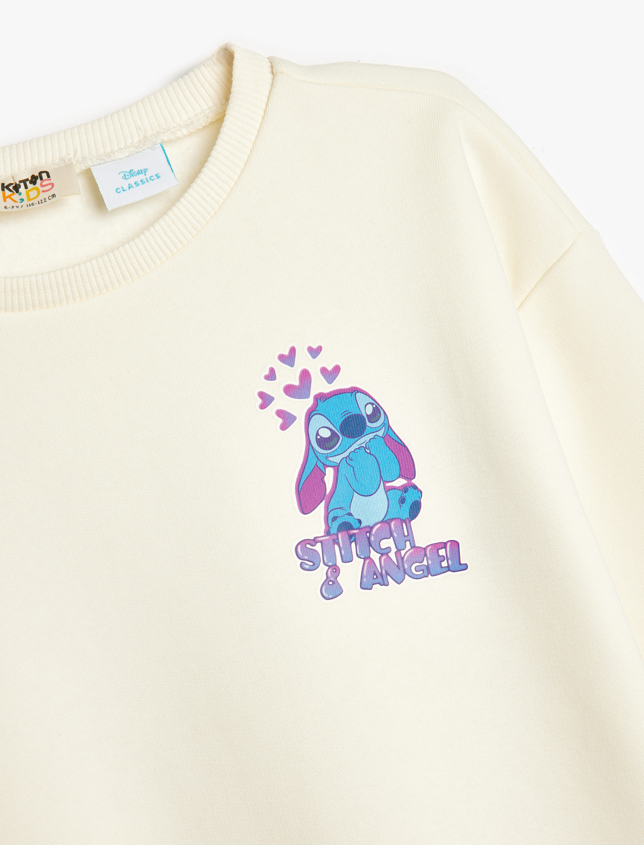  Kız Çocuk Stitch Sweatshirt Lisanslı Uzun Kollu Bisiklet Yaka Şardonlu