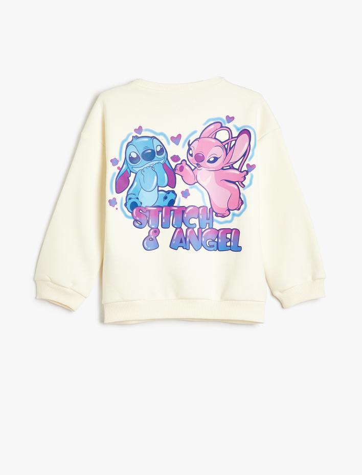 Kız Çocuk Stitch Sweatshirt Lisanslı Uzun Kollu Bisiklet Yaka Şardonlu