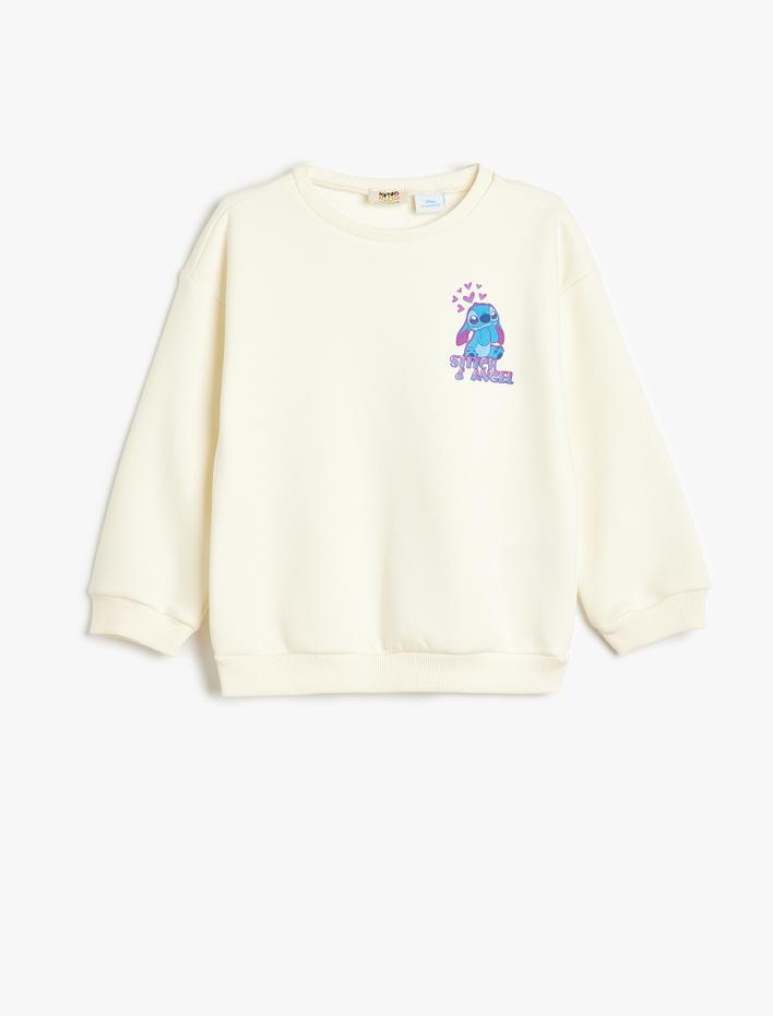 Kız Çocuk Stitch Sweatshirt Lisanslı Uzun Kollu Bisiklet Yaka