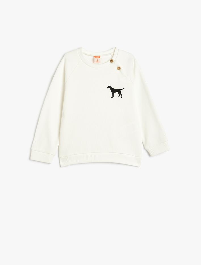 Erkek Bebek Sweatshirt Bisiklet Yaka Köpek Baskılı Uzun Kollu Pamuklu