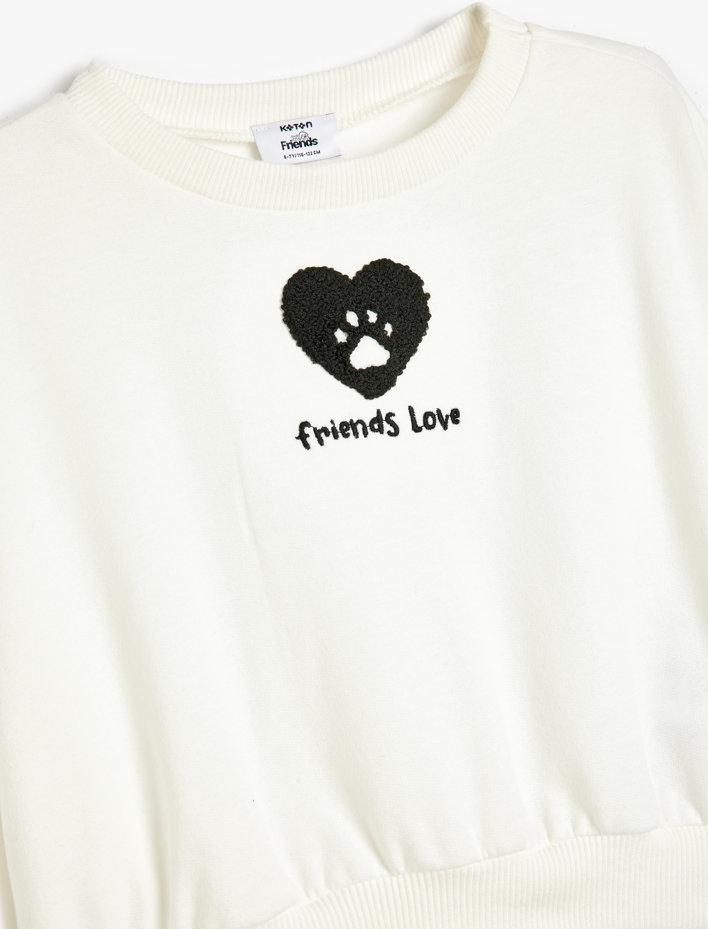  Kız Çocuk Sweatshirt Kalp Baskılı Uzun Kollu Pamuk Karışımlı Şardonlu