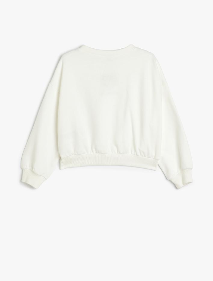 Kız Çocuk Sweatshirt Kalp Baskılı Uzun Kollu Pamuk Karışımlı Şardonlu