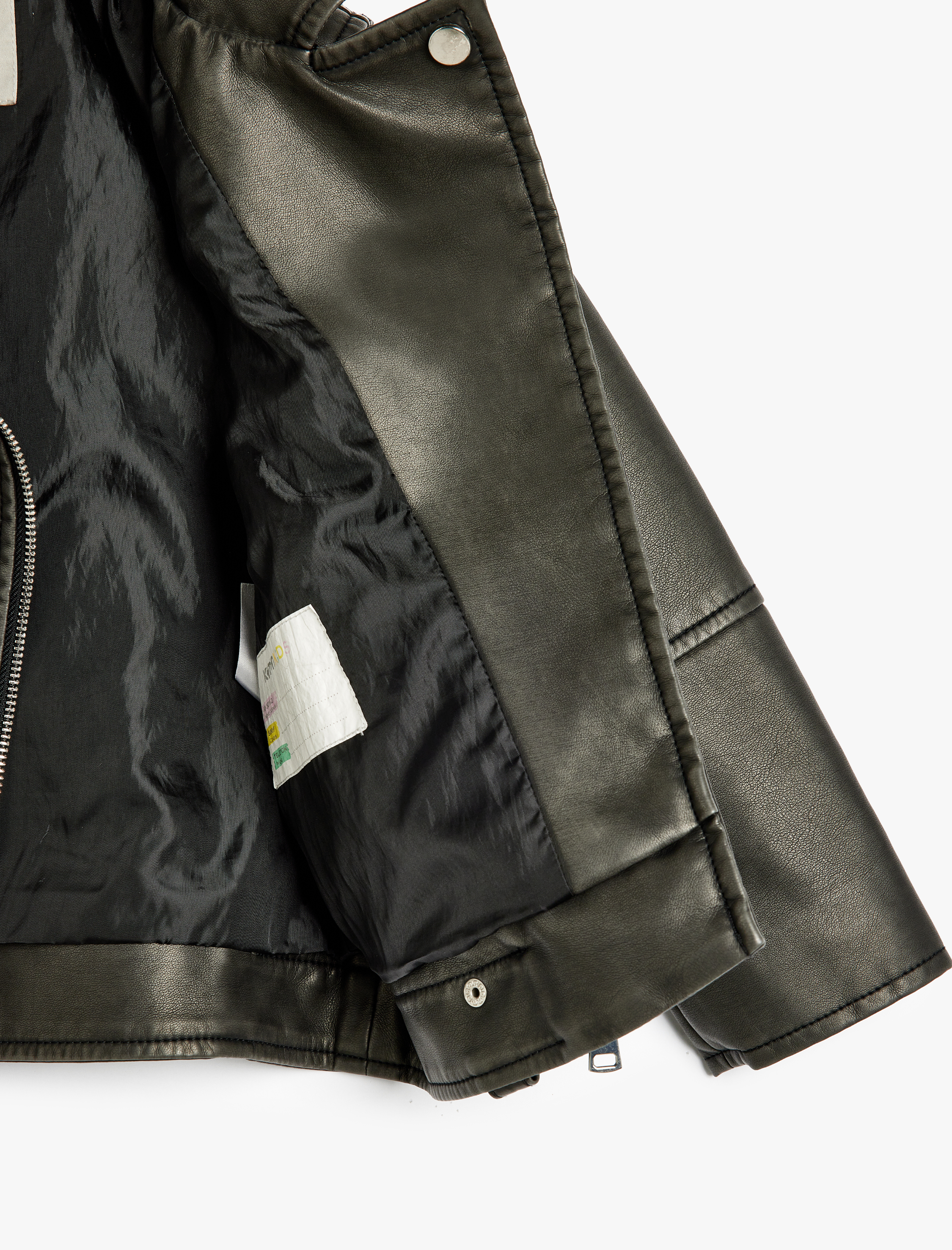  Kız Çocuk Biker Ceket Deri Görünümlü Fermuar Kapamalı Cep Detaylı