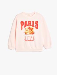 Sweatshirt Waffle Baskılı Bisiklet Yaka Uzun Kollu Pamuklu