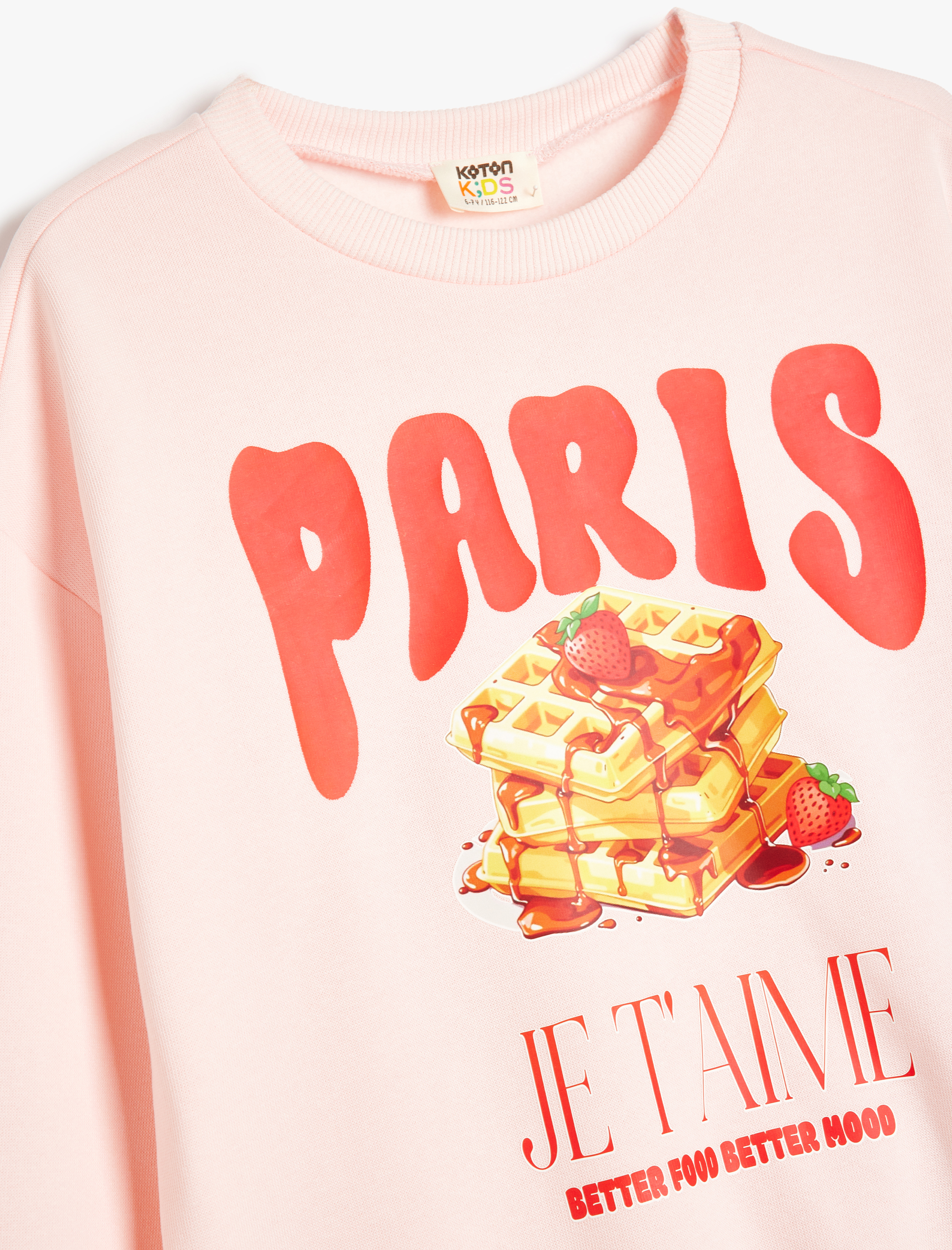  Kız Çocuk Sweatshirt Waffle Baskılı Bisiklet Yaka Uzun Kollu Pamuklu Şardonlu