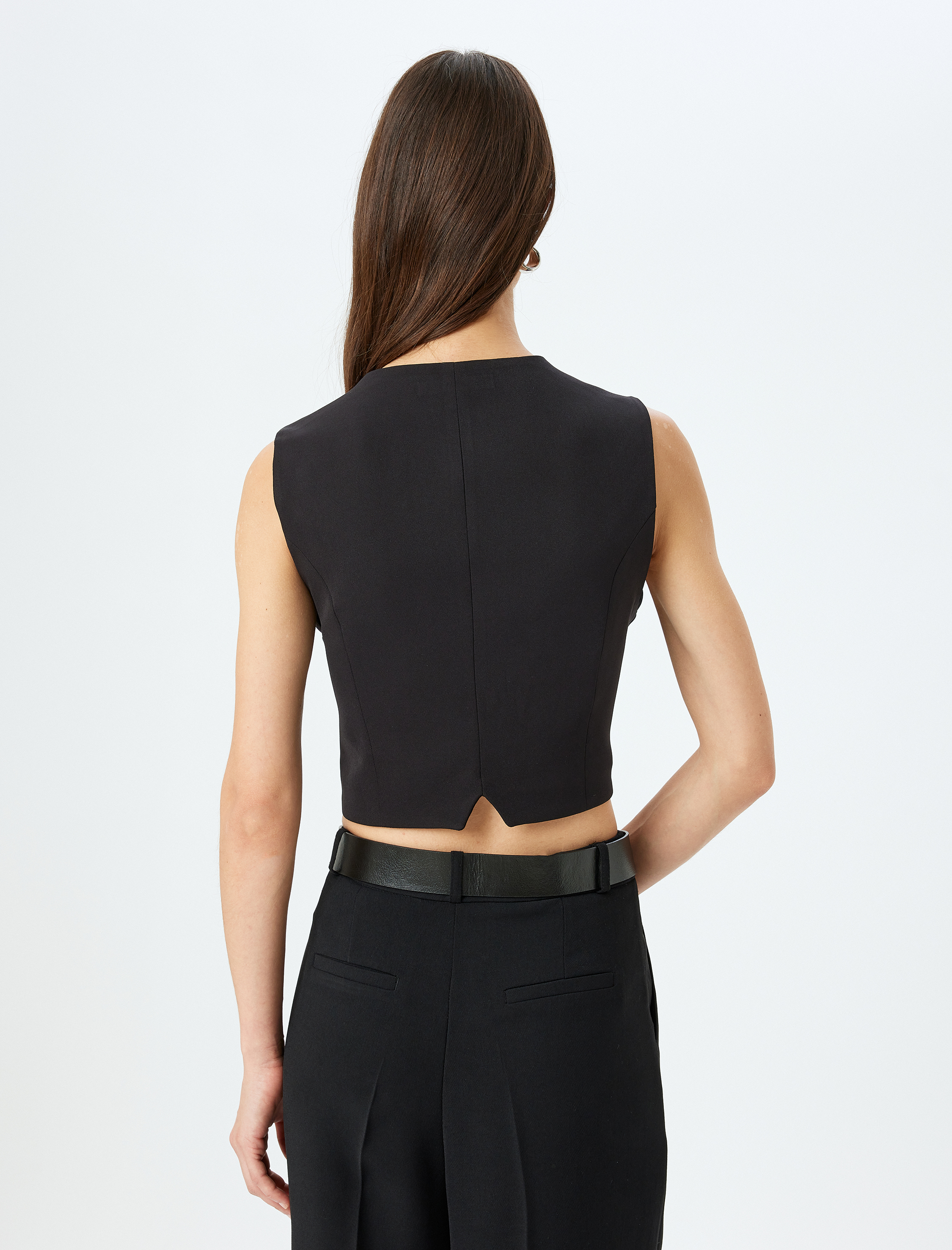   Düğmeli V Yaka Kruvaze Asimetrik Yelek