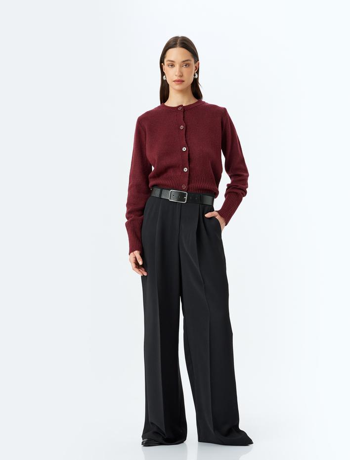  Uzun Kollu Düğmeli Bisiklet Yaka Triko Hırka