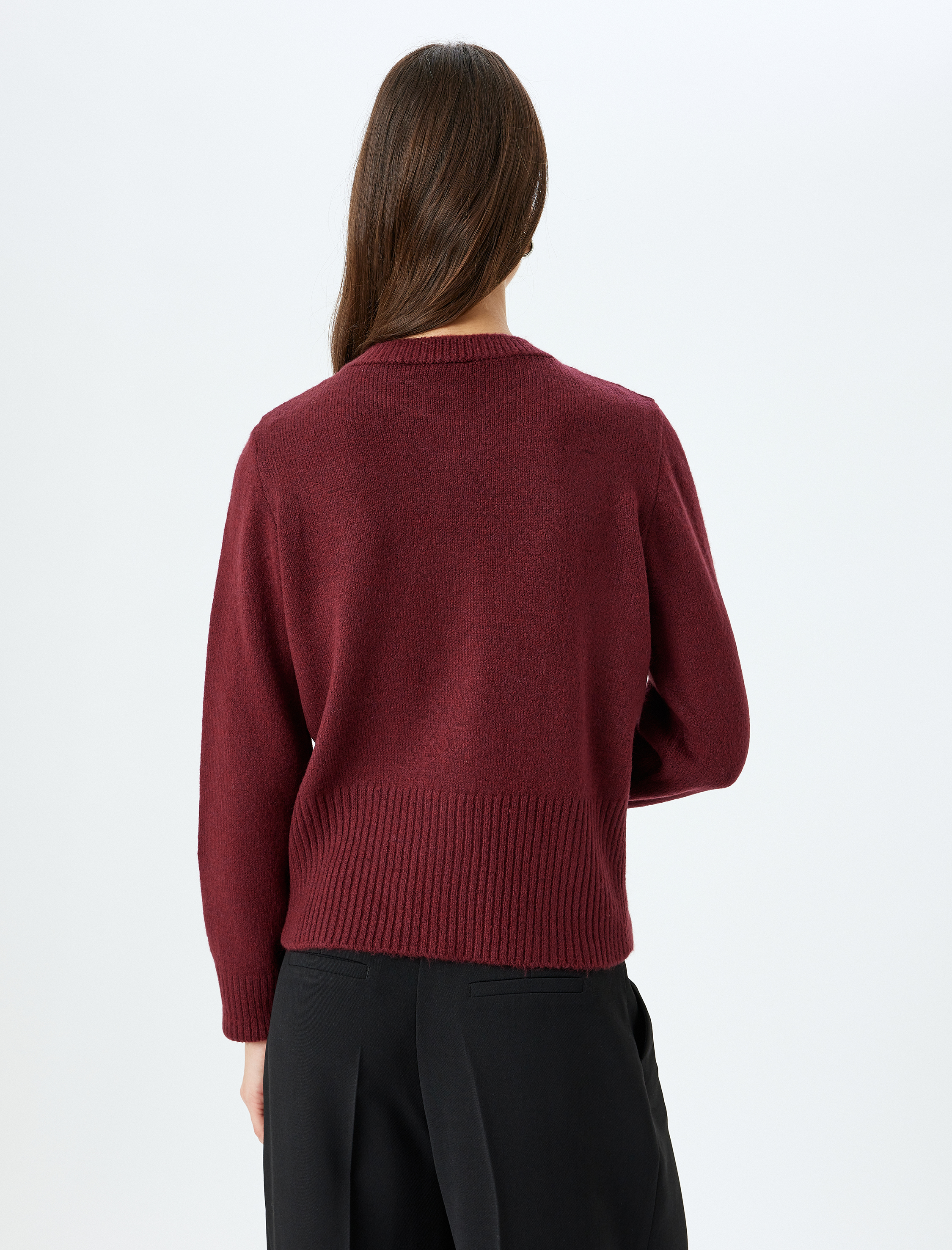 Uzun Kollu Düğmeli Bisiklet Yaka Triko Hırka